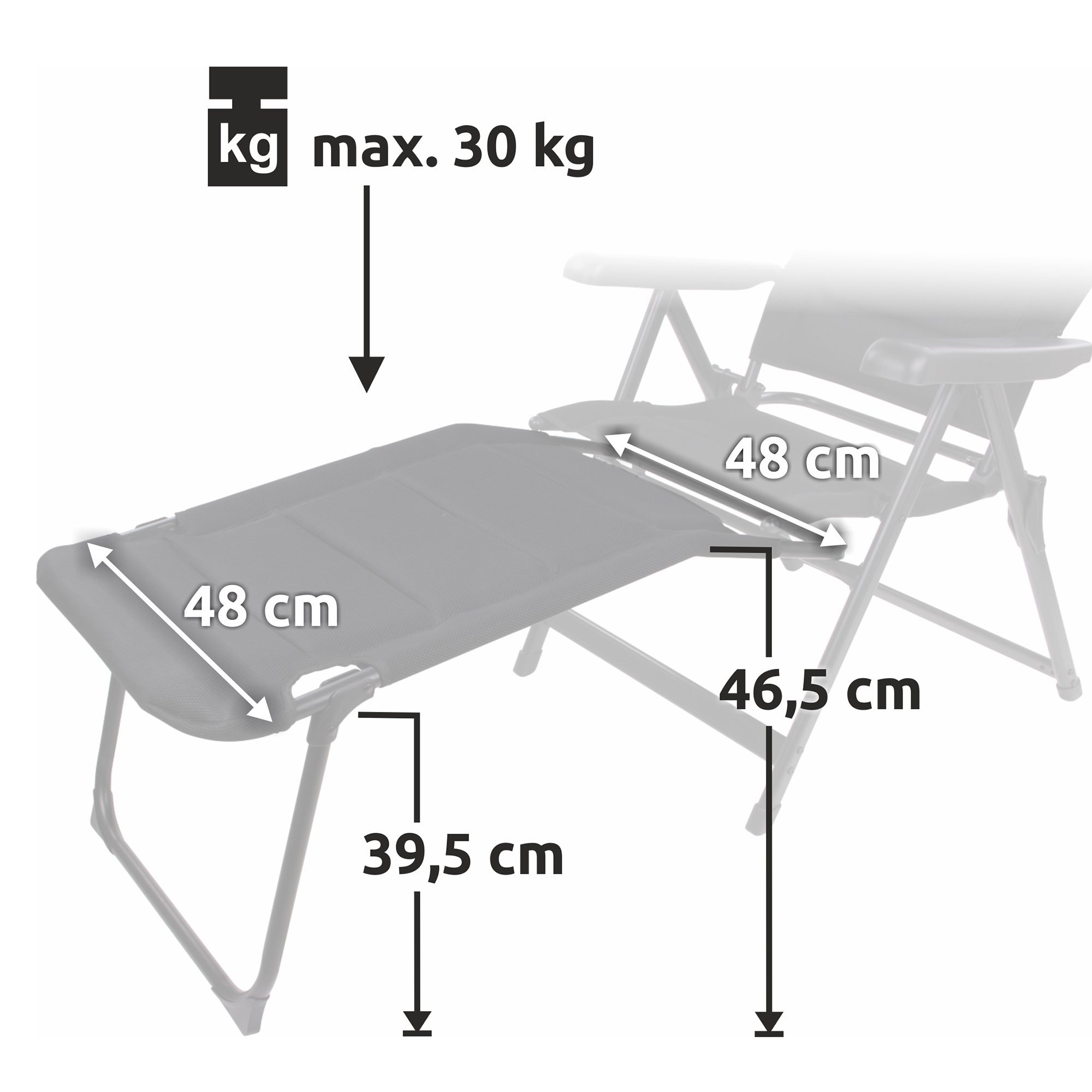 Poggiapiedi yourGEAR Sovana 3D per sedia da campeggio, in mesh 3D, con telaio in alluminio; dimensioni 48x48x39,5 cm, altezza collegamento 46,5 cm, portata massima 30 kg, facile da fissare.
