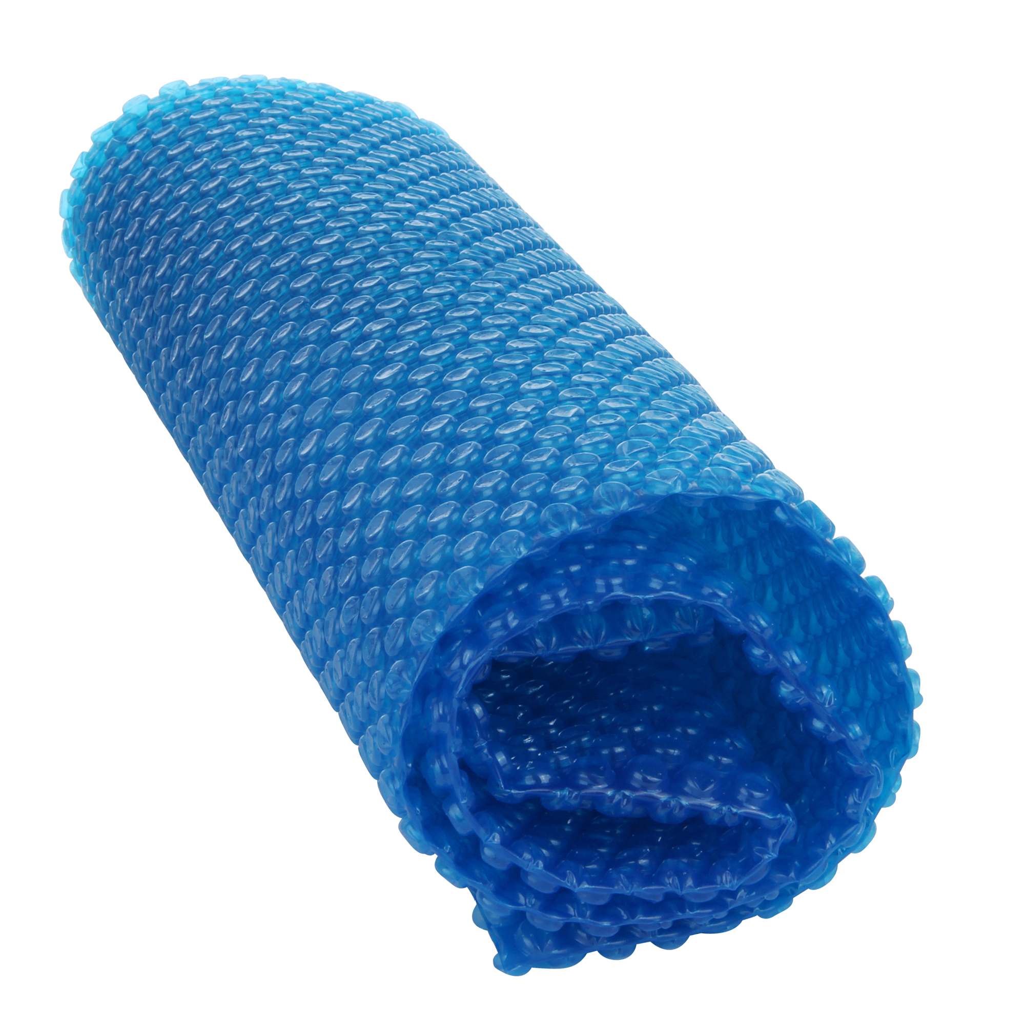 Rolled-up your GEAR Solarplane SC-400x200 rectangular pool solar cover, blue with bubble texture, 300 µm thick, designed for efficient solar pool heating and water insulation. Ideal pool accessory for retaining heat.