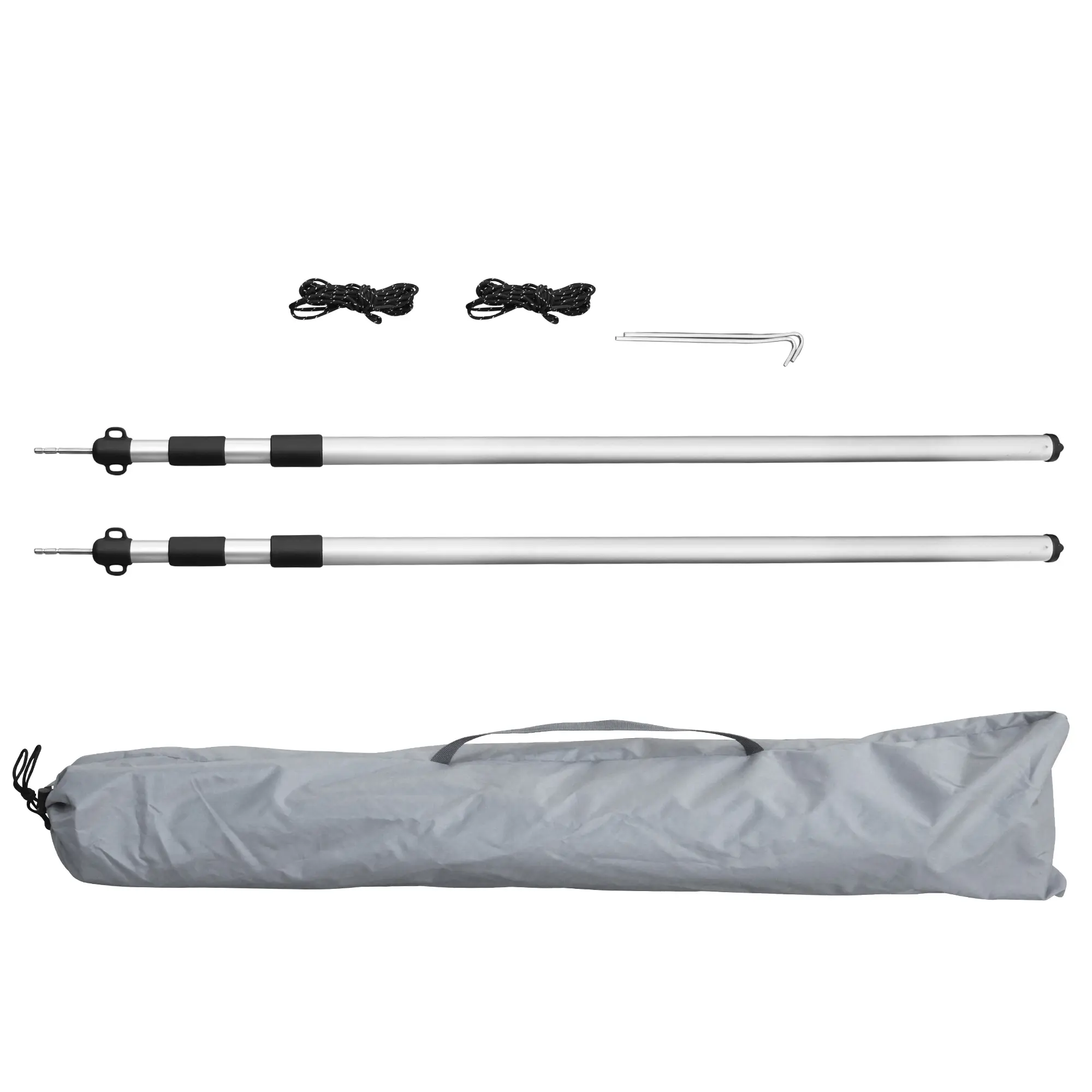 Tarp yourGEAR 260 x 240 cm gris pour camping-car, avec 2 mâts télescopiques en aluminium, cordes, piquet et sac de transport, protection solaire UV 50+ et imperméable, idéal pour bus, van et auto.