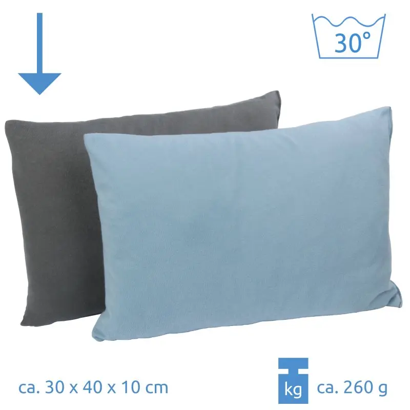 2nd Chance - 10T Deluxe Pillow Grau 40x30x10 cm Fleece Kissen Reisekissen Kopfkissen Nackenkissen mit Packsack (76683)