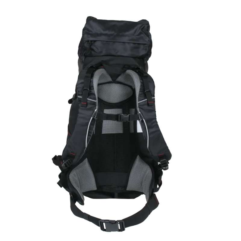 Mochila de senderismo 10T Towa 30L negra con respaldo acolchado, correas ajustables, cinturón lumbar, sistema de ventilación y tiras para pecho. Ideal para trekking, incluye funda impermeable y soporte para sistema de hidratación.