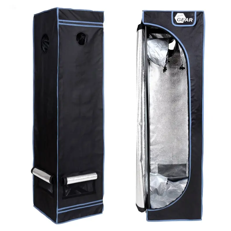 yourGEAR Growzelt Plantsville 40x40x160 cm, schwarzes Indoor Zuchtzelt mit silberner Innenbeschichtung, seitlicher Belüftungsöffnung und Sichtfenster, ideal für Pflanzenanzucht und Indoor-Gewächshaus.