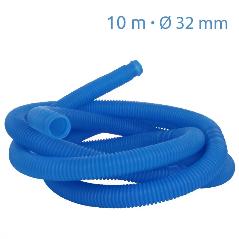 Manguera azul yourGEAR PH para piscina, 10 metros de largo, diámetro 32 mm, flexible, hecha de polietileno, con conexiones cada 1 metro y extremos conectorizados, ideal para bombas y accesorios de piscina.