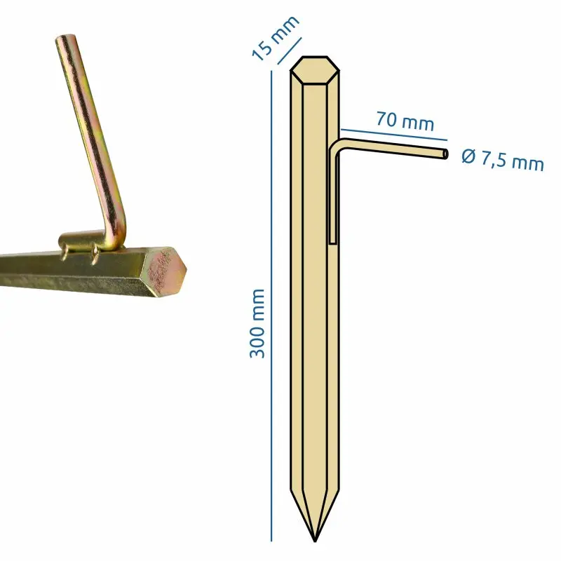 your GEAR 8 x Zelthering NH 300 - Ø 15 x 300 mm 6-eckiger Zeltpflock aus Stahl mit Haken, Hering Set