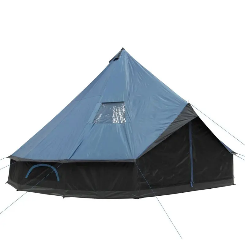 Tipizelt your GEAR Ravello 500 für 6-8 Personen, blau-schwarz, mit großem Wohnraum, Stehhöhe, fest vernähtem Boden, Fenster und Rundum-Insektenschutz, ideal als wasserdichtes Familienzelt.