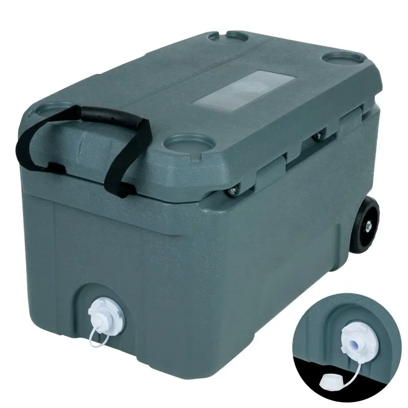 Glacière isotherme your GEAR Katmai 50L, couleur grise, avec roulettes, poignées de transport, bouchon de vidange, grande capacité et isolation PU pour maintenir le froid jusqu’à 9 jours.