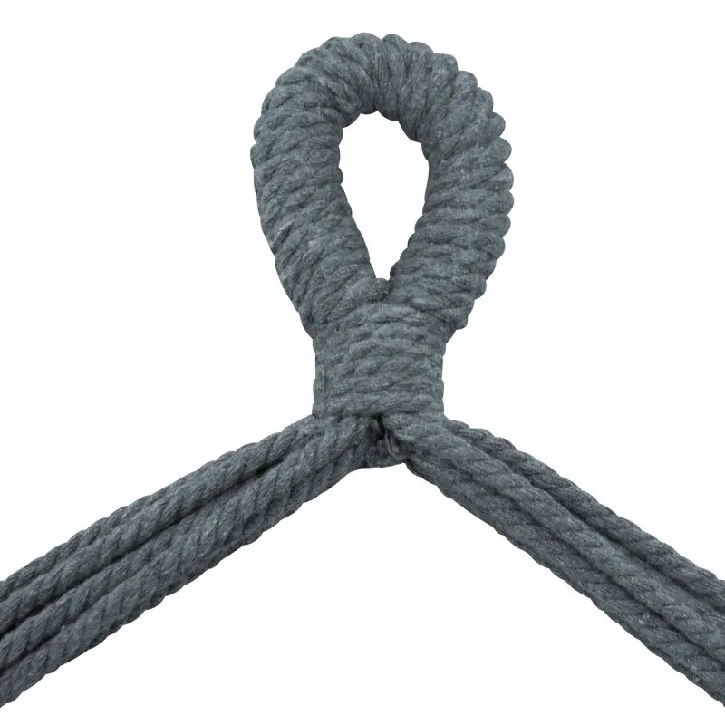 Dettaglio dell’anello di fissaggio in robusta corda grigia del yourGEAR Elba XL Hängesessel, resistente fino a 240 kg, ideale per sospensione sicura del dondolo o sedia pensile.