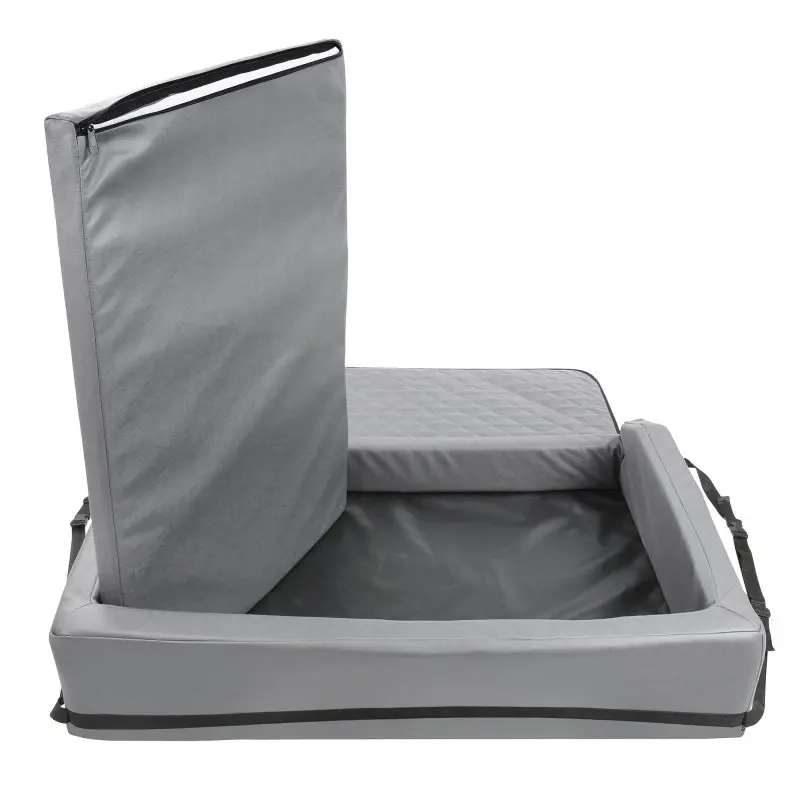 Graues your GEAR Hundebett für den Kofferraum, 100 x 70 cm, mit gepolsterten Seitenwänden und integriertem Ladekantenschutz, rutschfestem Boden und Gurten zur Befestigung im Auto. Ideal für Hunde auf Reisen.