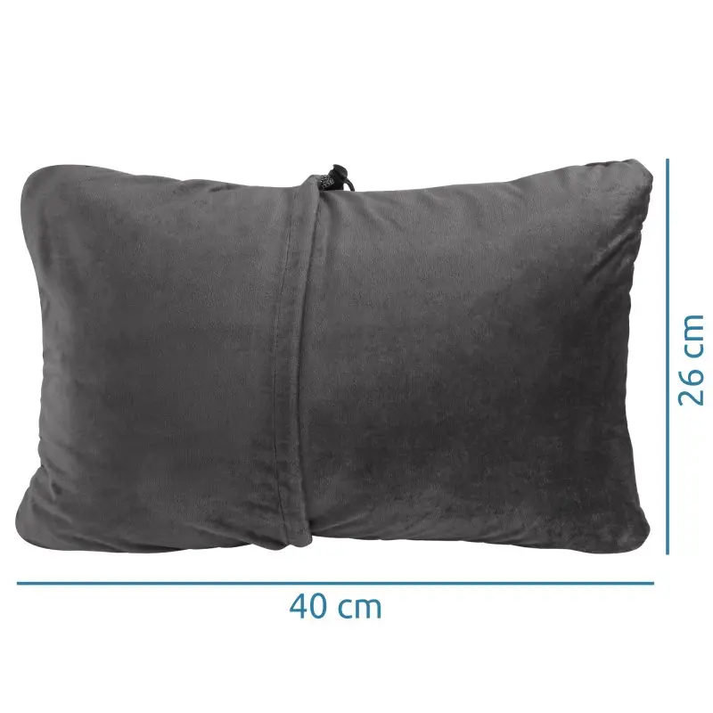 Coussin de voyage your GEAR en mousse à mémoire de forme, 40x26 cm, housse en velours gris, forme rectangulaire, idéal pour le soutien du cou en voyage, dimensions indiquées sur l’image.