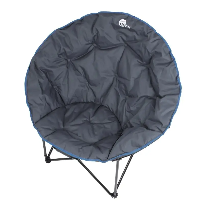 Sedia da campeggio yourGEAR Ortona XXL Moon Chair, pieghevole, imbottita, diametro 100 cm, struttura in metallo nero, tessuto grigio scuro, resistente fino a 130 kg, ideale per outdoor e campeggio.