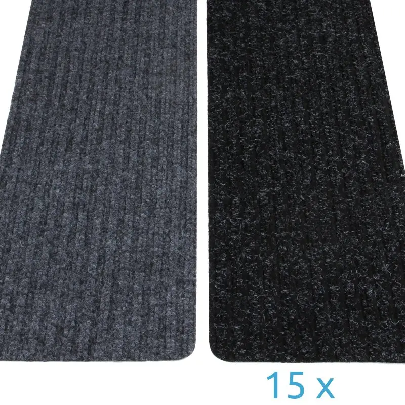 Lot de 15 tapis de marche yourGEAR gris, 76x20cm, surface antidérapante avec dessous TPR auto-adhésif, lavables et repositionnables, adaptés à la protection et à la sécurité des escaliers.