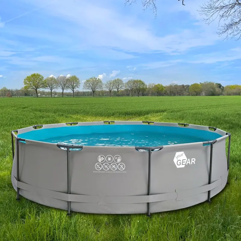 yourGEAR Familien Pool Grau Ø 457 x 100 cm Stahlrahmenbecken Garten Schwimmbecken Schwimmbad Becken