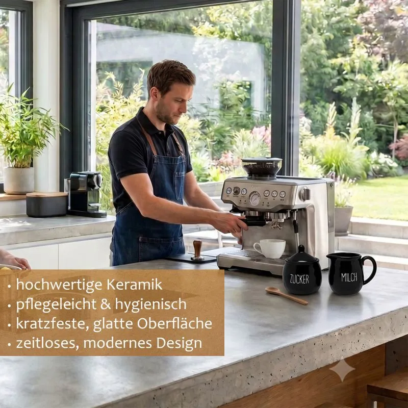 PURWERK Milch und Zucker Set Schwarz Keramik – Hammerschlag-Design