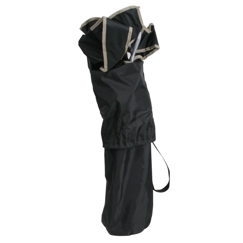 Sedia da campeggio pieghevole 10T Quickfold Easy in custodia nera, struttura in metallo visibile, compatta e facile da trasportare, ideale per campeggio, pesca e attività all’aperto, capacità fino a 120 kg.