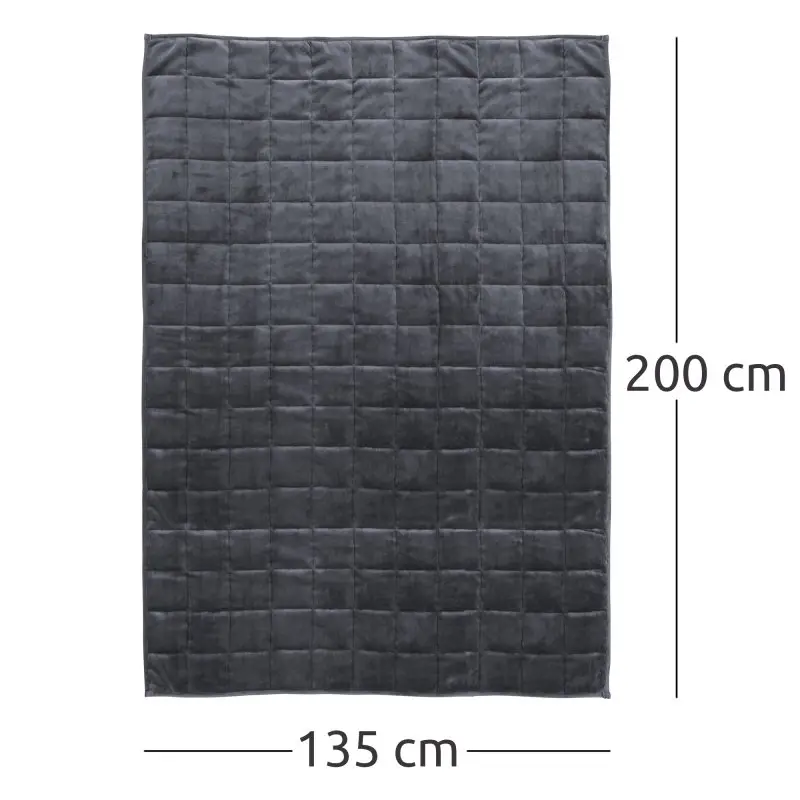 Manta terapéutica yourGEAR Cameri de 6 kg, 135x200 cm, color gris oscuro, con textura de terciopelo y diseño acolchado en cuadros, ideal para relajación y estimulación de presión profunda.