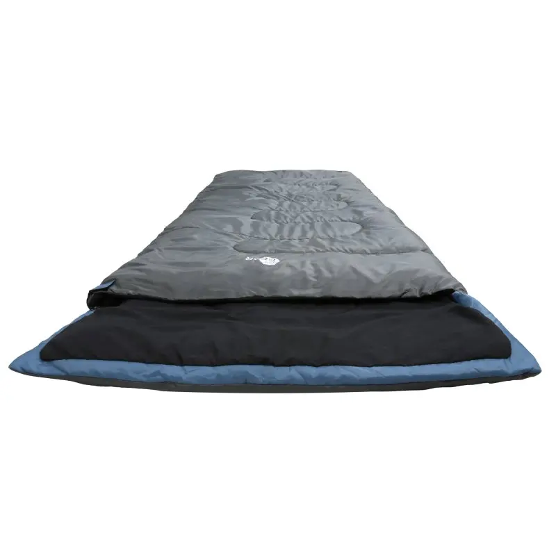 Sac de couchage your GEAR Marin bleu et gris, forme rectangulaire, grande taille 220x80 cm, intérieur noir, adapté 3-4 saisons, capuche large, tissu extérieur résistant et déperlant, idéal camping.