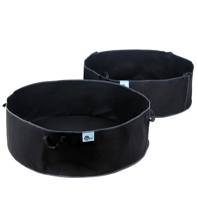2 yourGEAR Grow Bags da 190L in tessuto non tessuto nero, forma rotonda Ø 92x30 cm, con manici laterali rinforzati; ideali come sacche per piante, traspiranti e riutilizzabili per giardinaggio.