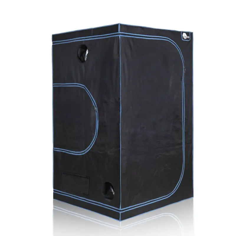Growzelt yourGEAR Plantsville, 120x120x200 cm, schwarzes Indoor-Zuchtzelt mit blauen Nähten, Sichtfenster und Belüftungsöffnungen, ideal für Pflanzenanzucht und Indoor-Gewächshaus.