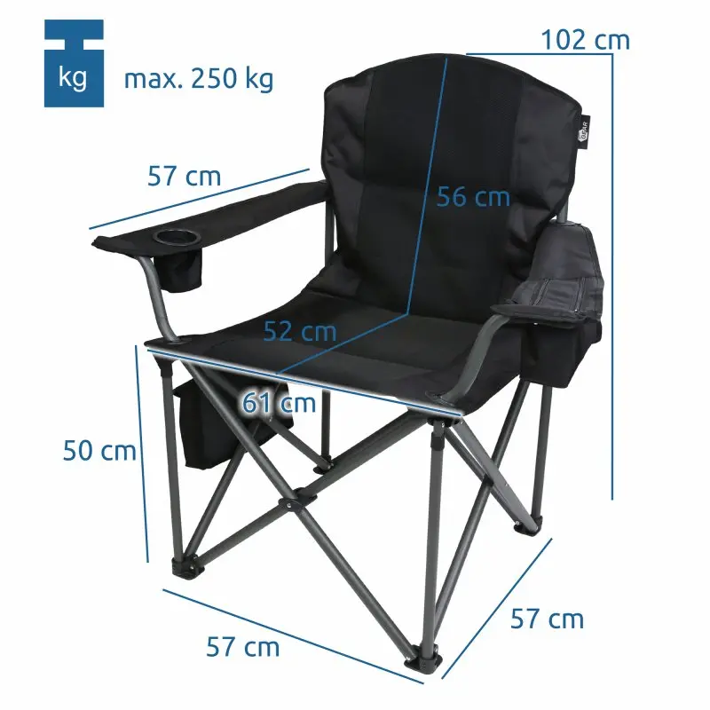 your GEAR Campingstuhl Fano - 3D-Mesh Faltstuhl, 250 kg (TÜV), Getränkehalter, Kühltasche, Organizer