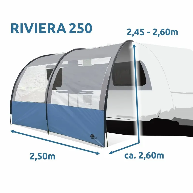 your GEAR Riviera 250 Vorzelt Wohnwagen Wohnmobil 2,5x2,6m Vordach UV 50+ Sonnendach Panoramafenster