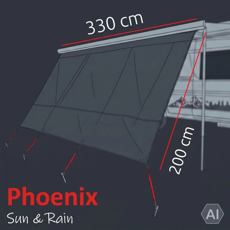 your GEAR Phoenix Sun & Rain 3,3 x 2 m - Parete frontale tendalino con cover e rete Silver-Black