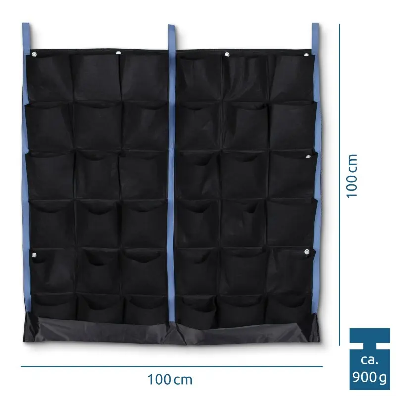 yourGEAR Growbag vertikale Pflanzenwand mit 36 schwarzen Pflanztaschen aus Vliesstoff, Maße 100x100 cm, Gewicht ca. 900 g, ideal zur Wandbepflanzung oder für Kräuter und Blumen am Zaun.