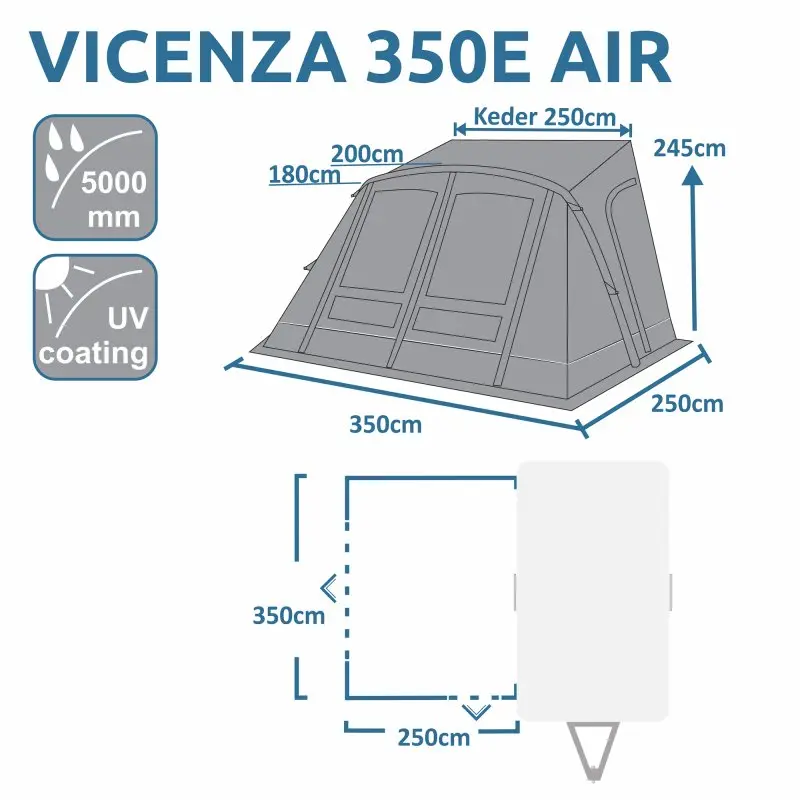 your GEAR Vicenza 350E AIR - aufblasbares Vorzelt 350 x 250 cm Wohnwagenvorzelt Sonnenvordach