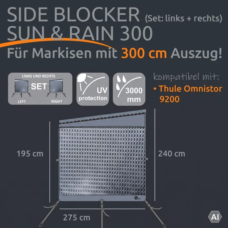 your GEAR Sun + Rain Blocker Side Walls 300cm – Sicht-Sonnen- & Regenschutz für Thule Omnistor 9200
