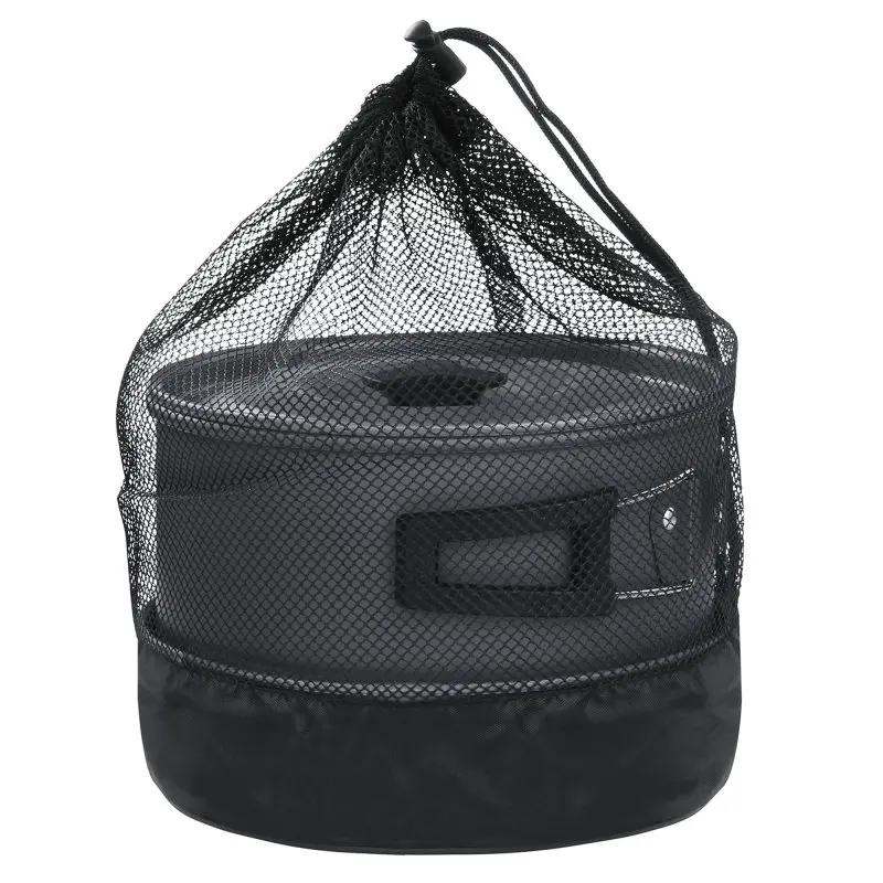 Set de casseroles et poêles your GEAR Ranger V pour 4-5 personnes, 7 pièces, compact, empilable, rangé dans un filet noir, idéal pour le camping et la cuisine en plein air.