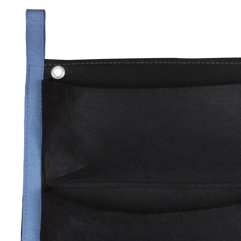 Sac de culture mural yourGEAR Growbag en tissu noir avec bordure bleue, œillet métallique pour suspension et poches pour plantes, idéal pour jardin vertical ou herbes aromatiques.