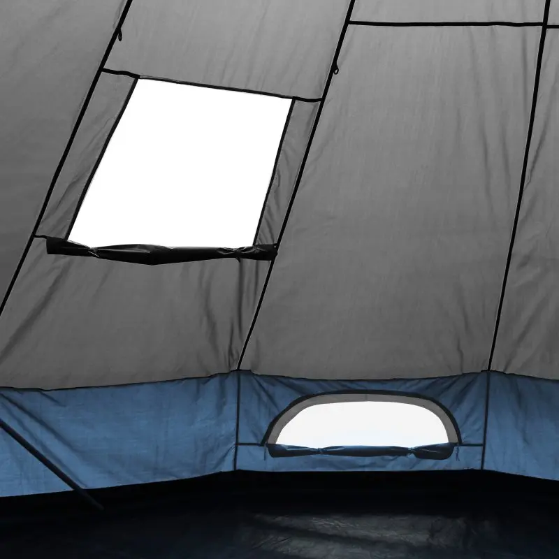 Interno del your GEAR Zelt Ravello 400 Tipizelt: mostra grande spazio con pavimento a vasca cucito, tenda familiare, prese d’aria e finestre per luce e protezione dagli insetti, ideale per 4-6 persone.