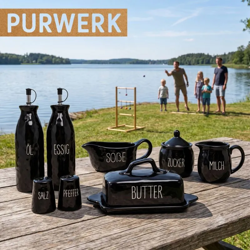 PURWERK Salz und Pfefferstreuer Set Schwarz Keramik – Hammerschlag-Design