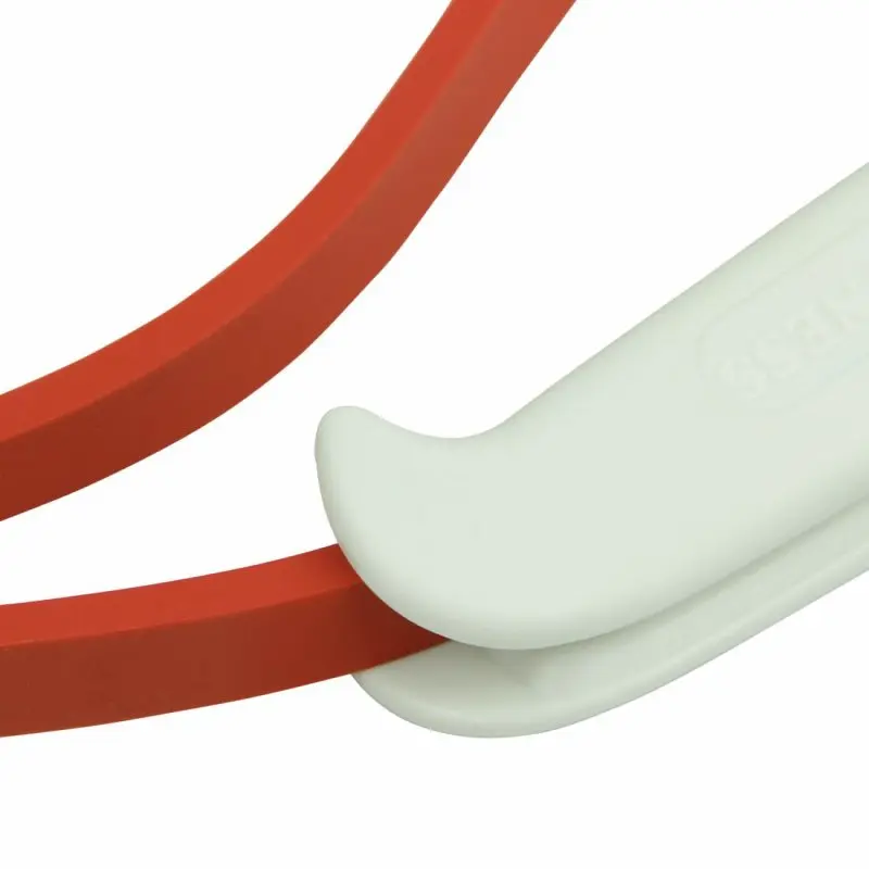 Close-up of the Carnegie Exercise Tube Fitness-Band showing the red resistance band and one ergonomic white handle, designed for strength and endurance training.