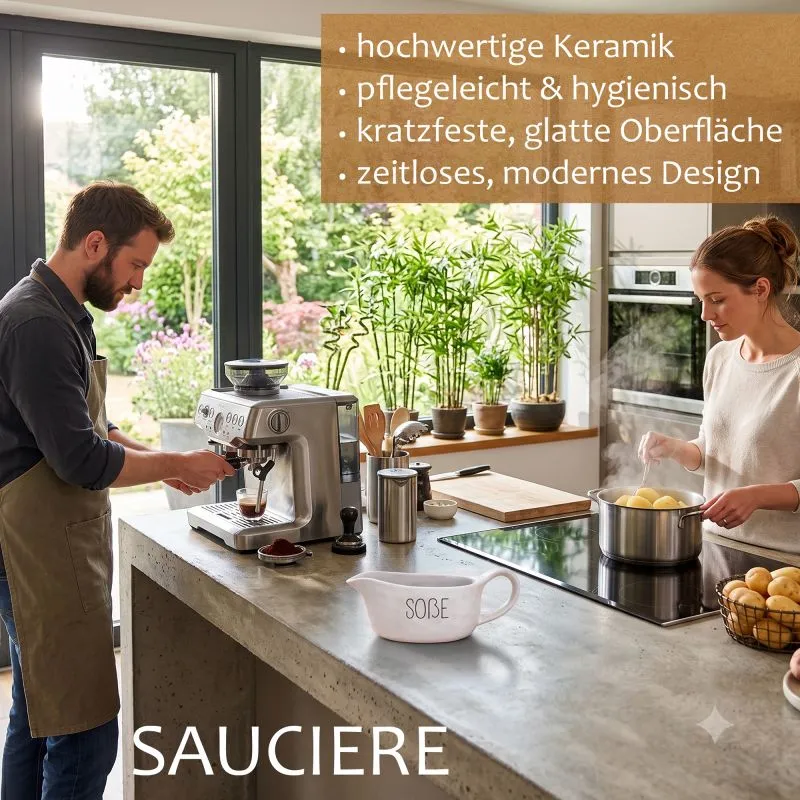 PURWERK Sauciere Soßenkännchen Weiß Keramik – Hammerschlag-Design