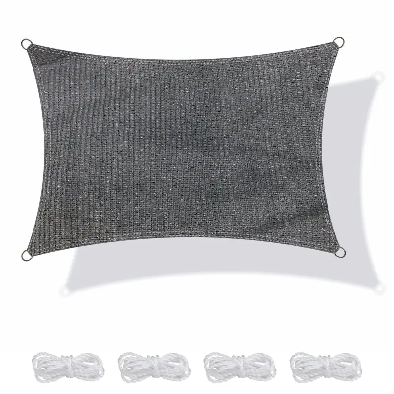 Bâche d’ombrage yourGEAR rectangulaire 3x4 m, tissu HDPE gris, résistante au vent et perméable à l’eau, avec œillets métalliques et 4 cordes blanches pour fixation, protection solaire UV pour extérieur.