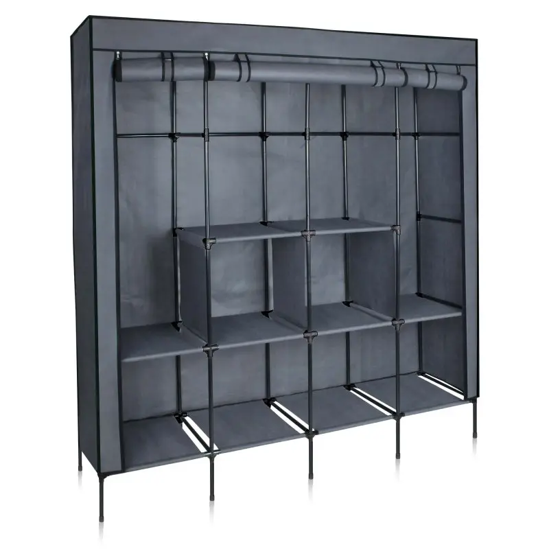 yourGEAR Kleiderschrank Grado 167x45x175cm, schwarzer Stoffschrank mit 4 Kleiderstangen und 10 Ablagen, stabiler Metallrahmen, modernes Design, viel Stauraum für Kleidung und Schuhe.