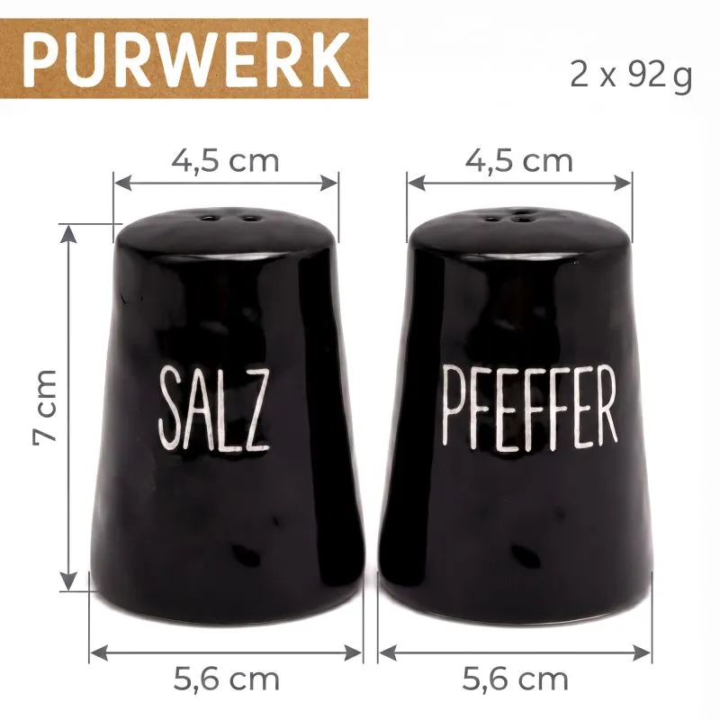 PURWERK Salz und Pfefferstreuer Set Schwarz Keramik – Hammerschlag-Design