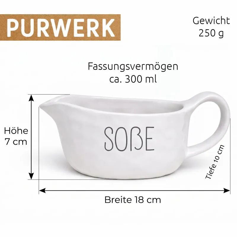 PURWERK Sauciere Soßenkännchen Weiß Keramik – Hammerschlag-Design