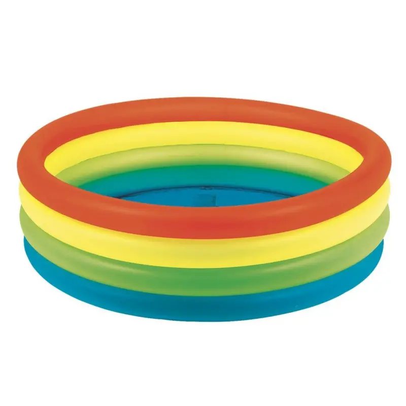 Jilong Neon Fashion Pool, inflatable children’s pool Ø150 x 40 cm, with four colorful neon rings in orange, yellow, green, and blue, modern rainbow design, ideal for kids aged 2-6 for outdoor water fun.