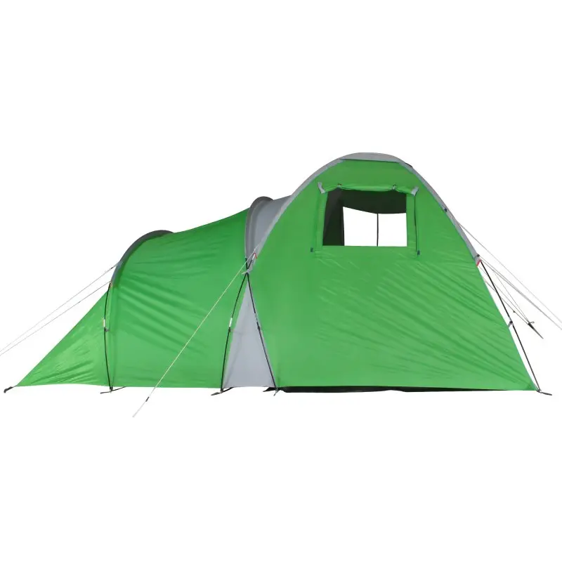 Tente familiale Fridani DTG 5 places, forme coupole et tunnel, verte, grande hauteur sous plafond, auvent spacieux, fenêtre avec moustiquaire, imperméable 3000 mm, idéale camping et activités plein air.
