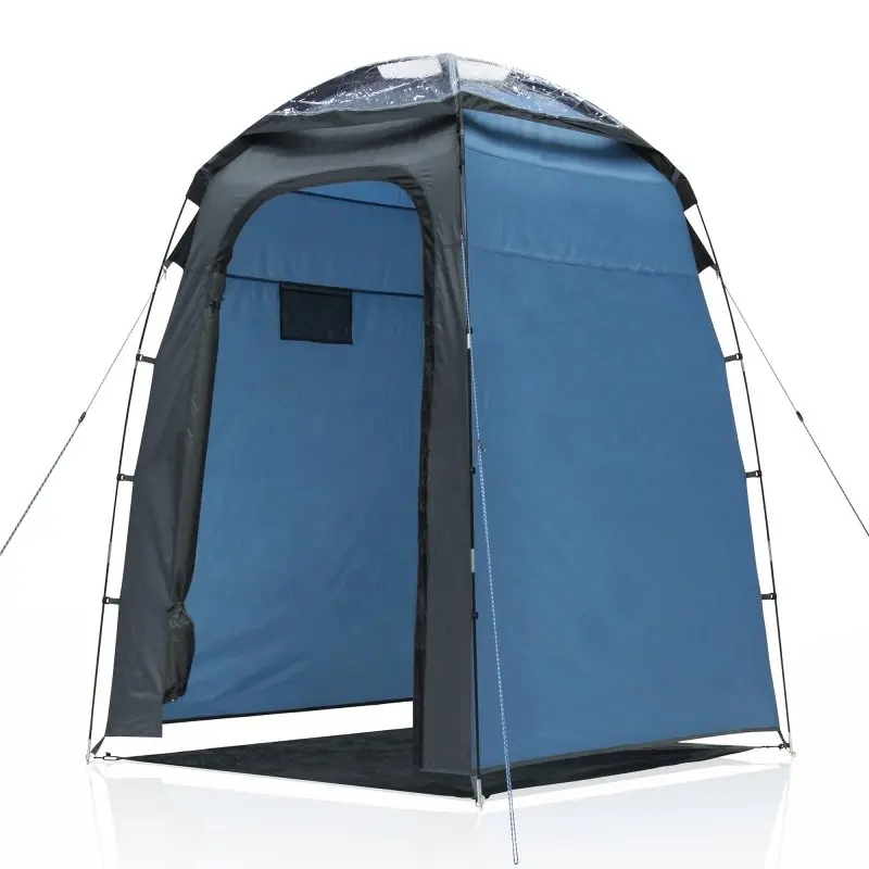 Tente de douche your GEAR Aquila bleue avec grande hauteur, parois droites, toit transparent pour la lumière, porte large ouverte, fenêtre de ventilation, adaptée pour camping, imperméable et protection UV 50+.