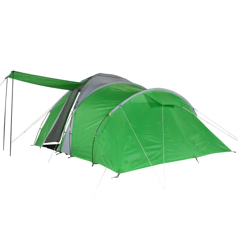 Tente Fridani DTG 5 personnes, structure dôme et tunnel, couleur verte avec auvent, grande hauteur sous plafond, entrée spacieuse, imperméable 3000mm, idéale pour le camping en famille.