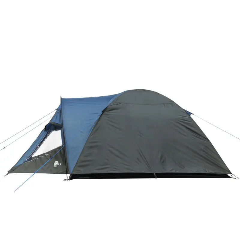 Blau-graues your GEAR Kuppelzelt Matera 3 für 3 Personen, mit Vorbau, Fenster und Belüftung. Wasserdichtes Campingzelt, abspannbar, Sichtfenster, ideal für Camping, Festival und Outdoor-Aktivitäten.