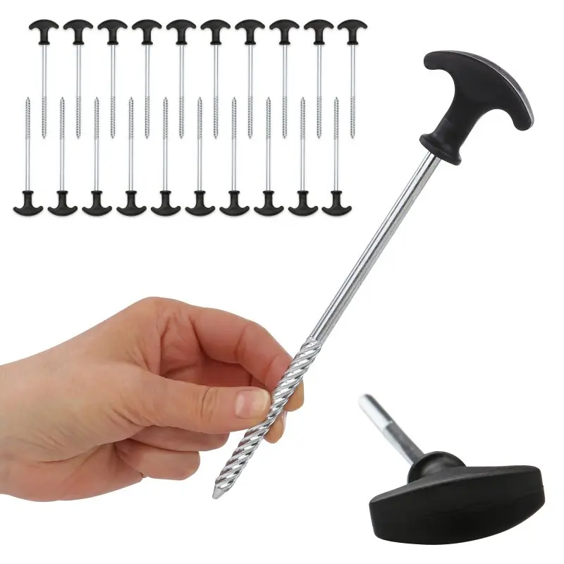 Lot de 20 piquets de tente your GEAR SH 210 en acier, 210 mm de long, diamètre 6,7 mm, avec tête en plastique noir et tige filetée, robustes, idéals pour fixer tentes et auvents.