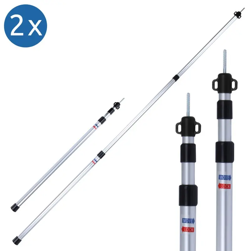 2 varillas telescópicas de aluminio your GEAR para toldo de algodón TC 260 x 240 cm, ideales para furgoneta, bus o auto, con sistema de bloqueo y puntas resistentes, accesorio para sombra y protección exterior.