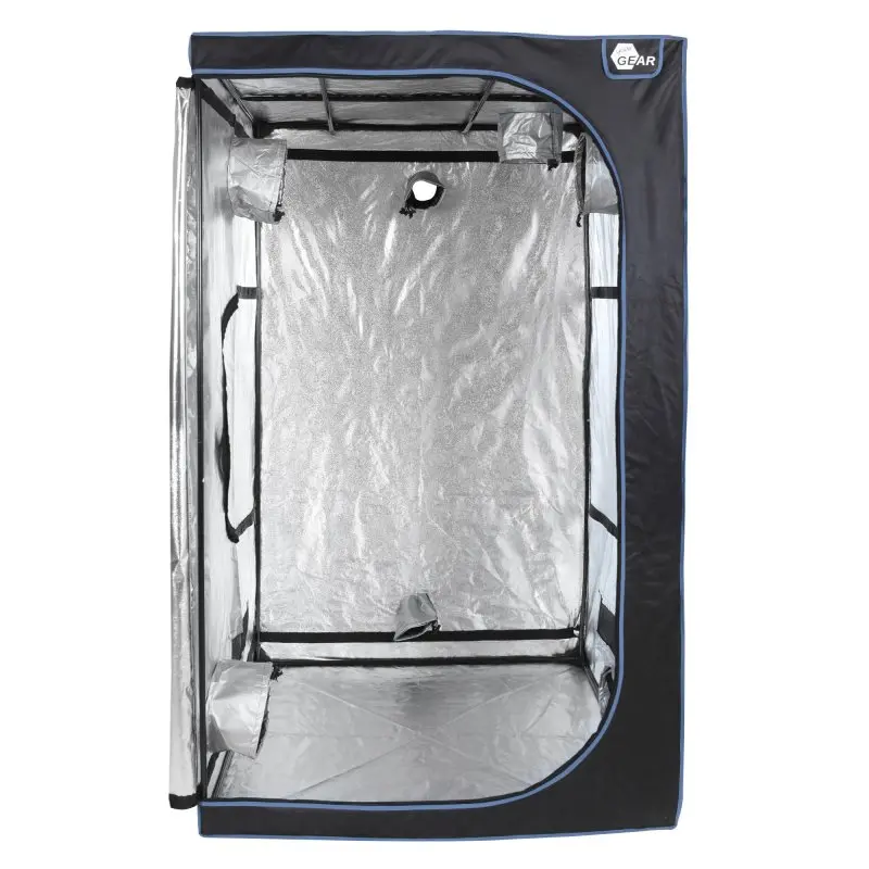 Growzelt yourGEAR Plantsville 120x120x200 cm, rechteckiges Indoor Zuchtzelt mit reflektierender Innenbeschichtung, Belüftungsöffnungen, robustem Gestänge und schwarzer Außenhülle, ideal für Pflanzenanzucht.