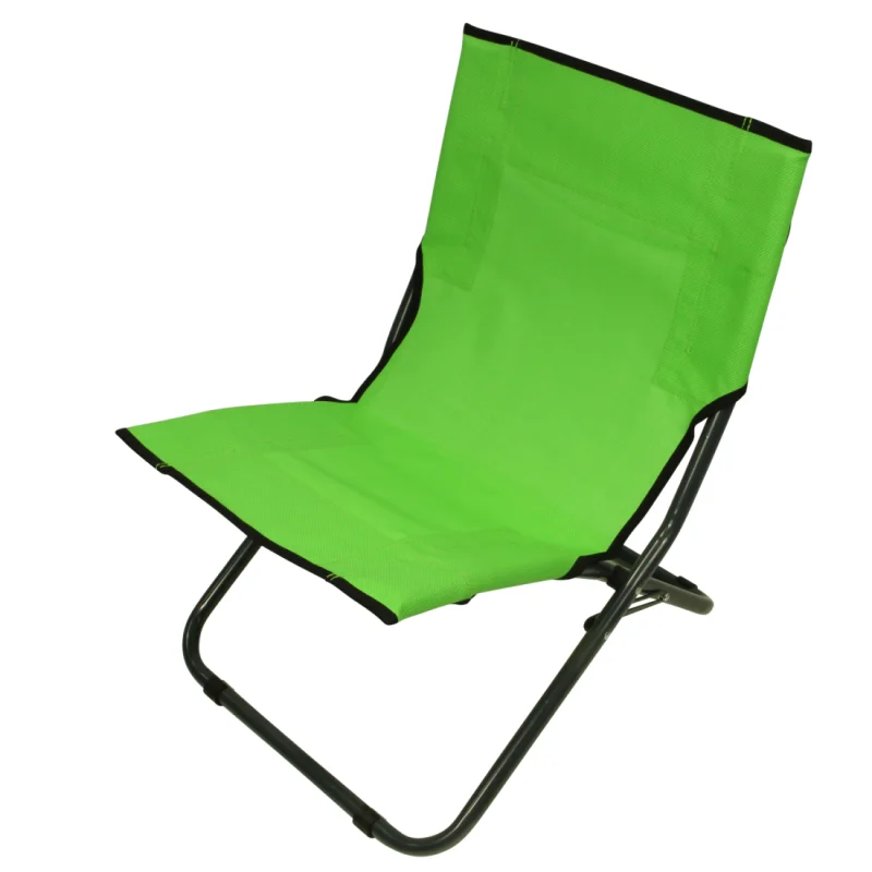 Green Fridani BCG XL folding beach and camping chair with breathable fabric seat and backrest, black metal frame, and carry handle, ideal for outdoor use such as garden, picnic, or festivals.