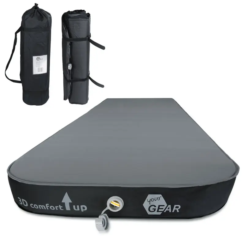 Selbstaufblasende your GEAR ISO 3D Isomatte, 200x73x10 cm, dicke graue Matte mit Schaumstoffkern, sichtbar mit Ventil. Zwei Transporttaschen, eine gerollte Matte. Ideal für Camping und Wintereinsatz.