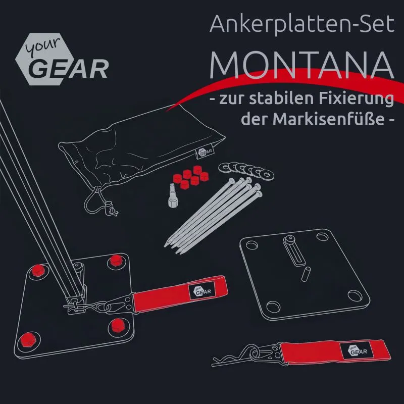 your GEAR Ancor Plate MONTANA - Ankerplatten-Set Stützfuß Fixierung für Thule Dometic Fiamma Markise