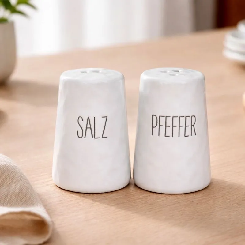PURWERK Salz und Pfefferstreuer Set Weiß Keramik – Hammerschlag-Design